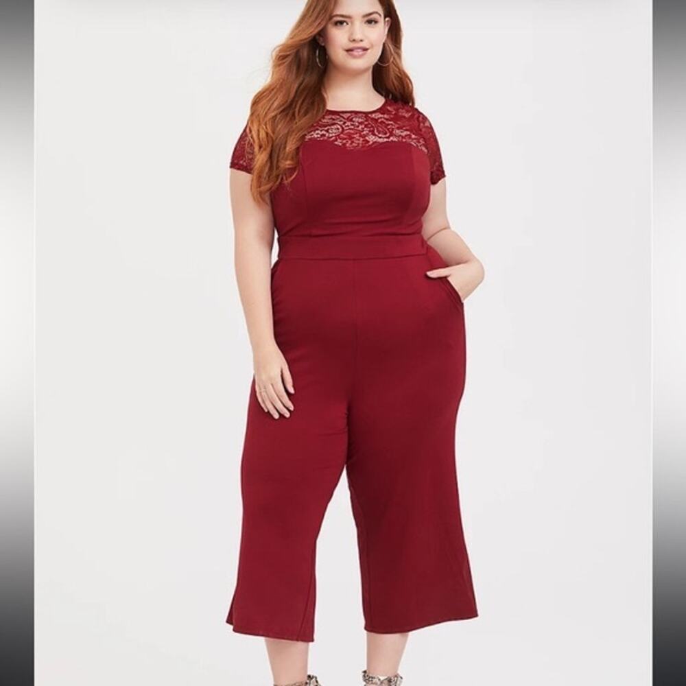 Torrid Red Lace Crop Jumpsuit Size 1X